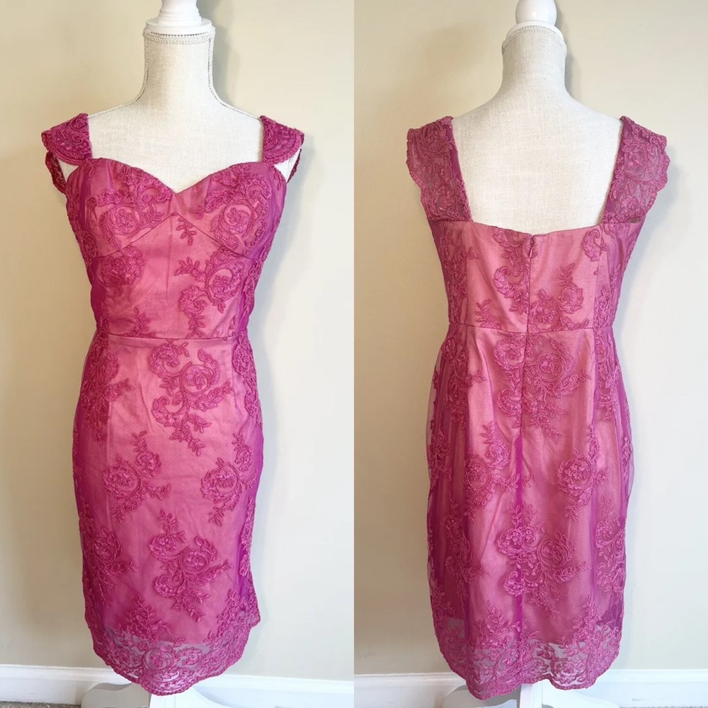 Aidan Mattox 14 Dress Pink Lace Sleeveless Sweetheart Neck Sheath Cocktail